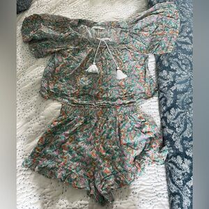 Roller Rabbit Green and Pink Patterned Garment shorts and shirt set